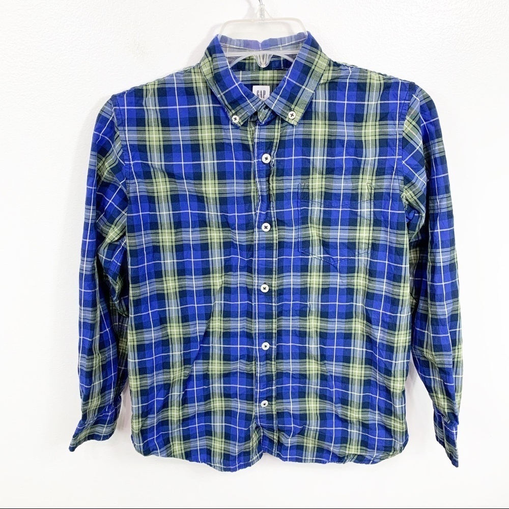 Boys Gap Blue Plaid Button Down Dress Shirt